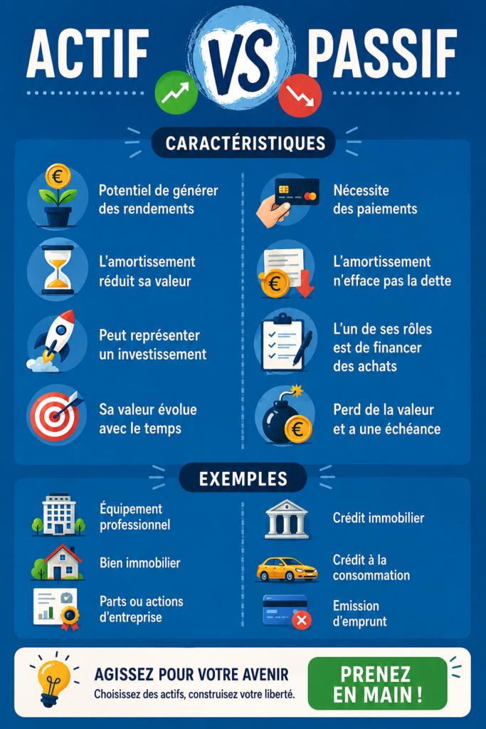 Illustration représentant la différence entre actifs et passifs en finance personnelle.