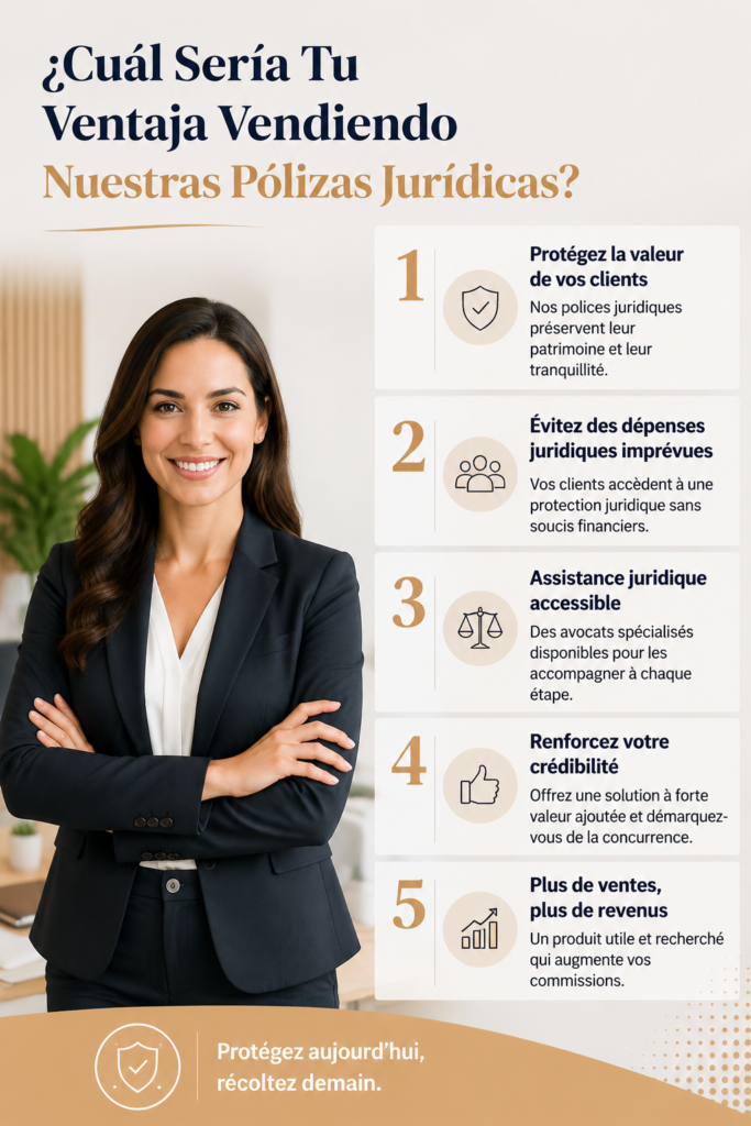 Une femme heureuse tenant une police juridique, mettant en avant les avantages de ce produit.