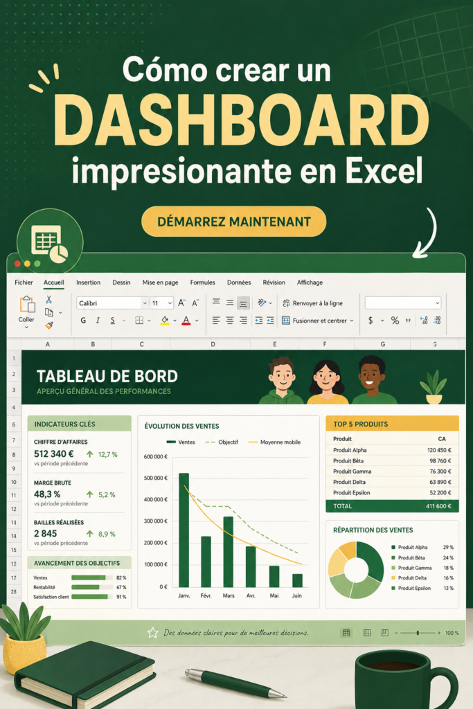 Dashboard Excel sur les finances personnelles avec graphiques et données
