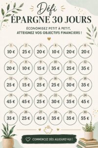 Femme souriante tenant une feuille de suivi de défi d'épargne