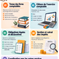Illustration représentant les principales fonctions d'un service comptable, avec une femme qui gère son budget.