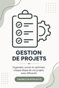 Illustration d'outils de gestion de projets budgétaires, avec des icônes représentant efficacité et organisation