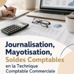 Femme souriante en train de gérer son budget avec un ordinateur portable et un carnet.