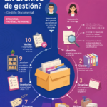 Une femme souriante organisant ses documents de gestion avec un sourire.