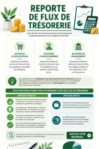 Visuel représentant un tableau de flux de trésorerie avec des notes explicatives