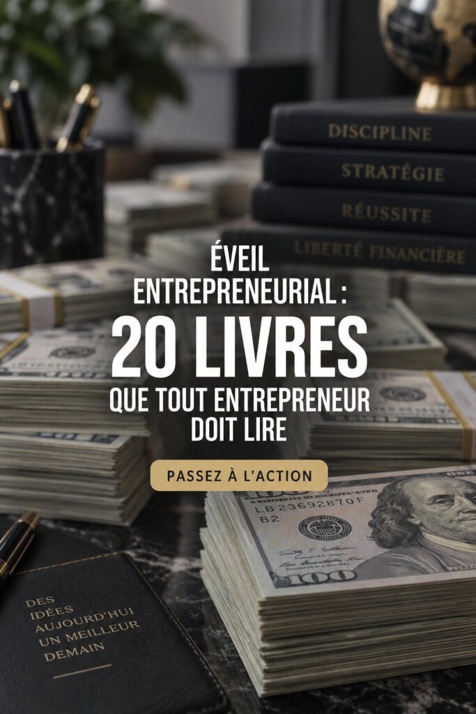 Couverture d'un livre sur l'entrepreneuriat avec des accessoires de bureau, illustrant l'esprit entrepreneurial.