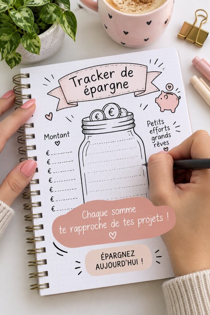 Femme souriante planifiant son budget d'épargne à l'aide d'un ordinateur et d'un carnet.