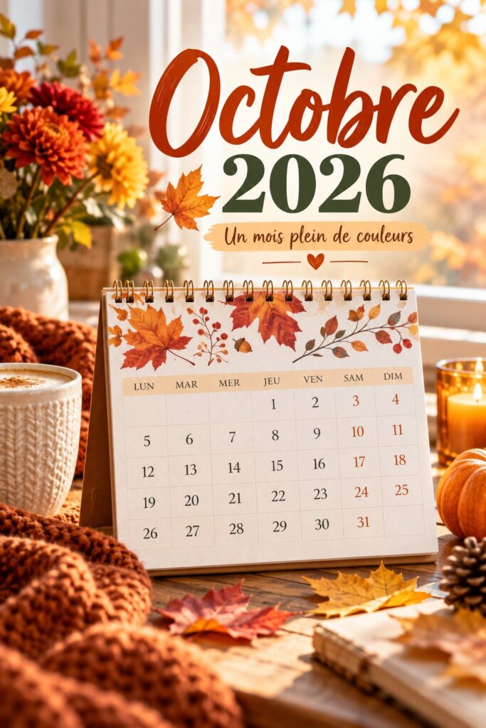Calandre d'octobre 2026 avec des notes et des décorations personnelles