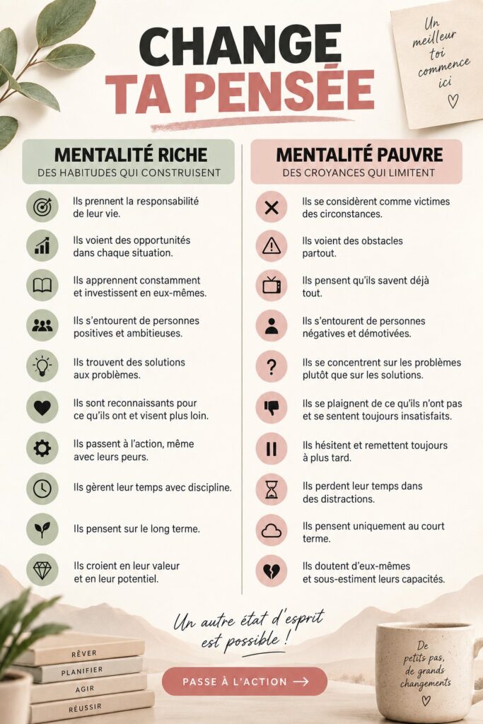 Une femme souriante réfléchissant à ses finances avec des vêtements modernes sur un fond lumineux.