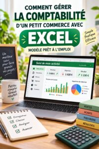 Une femme travaillant sur son ordinateur avec un tableau Excel pour sa comptabilité d'entreprise.