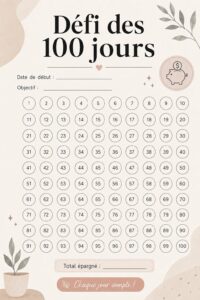 Une illustration du défi d'économie de 100 jours avec un design minimaliste