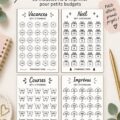 Visuel d'un ensemble de défis d'épargne pour petits budgets, incluant des pages imprimables.