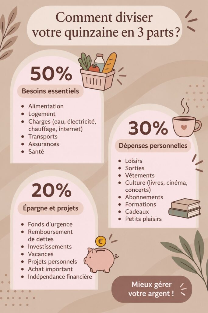 Graphique illustrant la répartition d'un budget personnel en trois catégories.