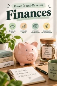 Une femme souriante qui gère son budget sur son ordinateur portable, représentant la gestion financière personnelle.