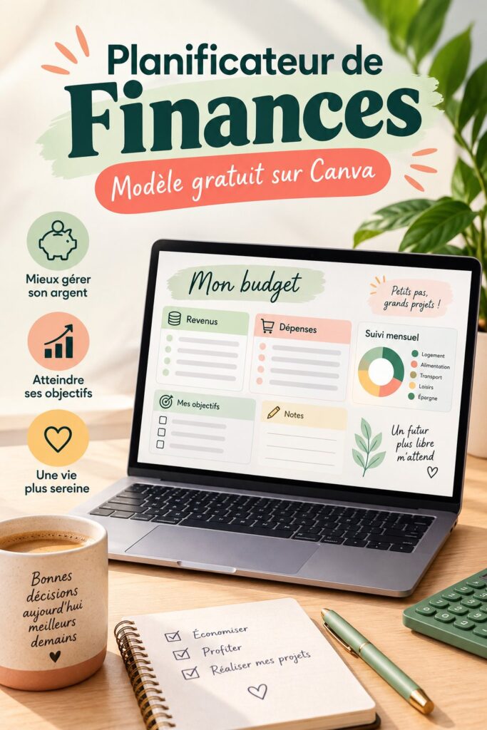 Une femme utilise un planificateur de finances sur son ordinateur pour gérer son budget avec Canva.