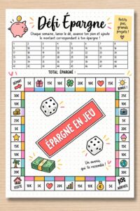 Illustration d'un carnet de suivi des économies avec des graphiques colorés