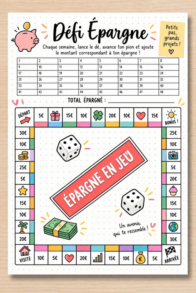 Illustration d'un carnet de suivi des économies avec des graphiques colorés