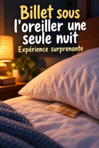 Un billet de banque placé sous un oreiller avec une ambiance chaleureuse et confortable.