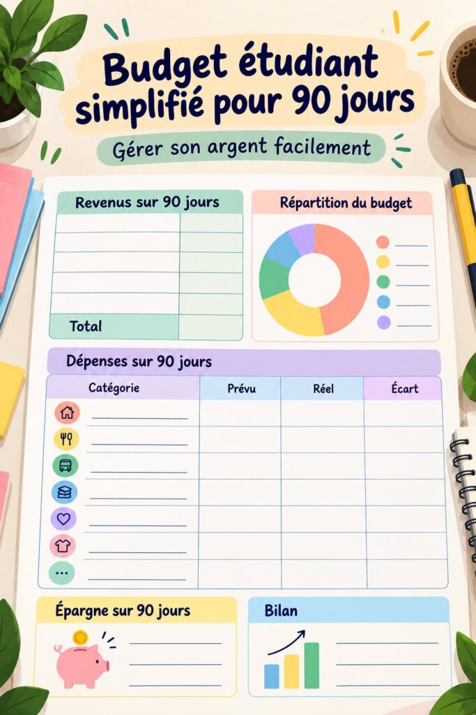 Femme souriante travaillant sur son budget personnel avec ordinateur et papier.