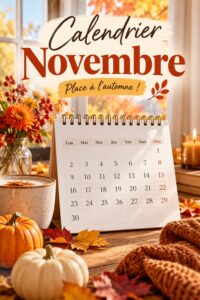 Calendrier de novembre 2026 avec des espaces pour noter les événements