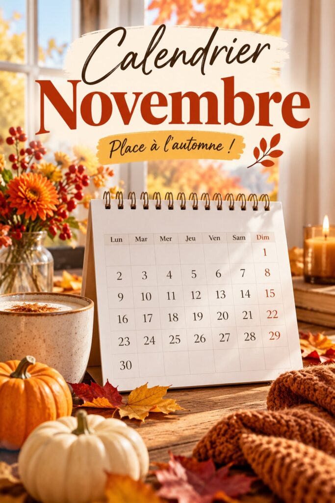 Calendrier de novembre 2026 avec des espaces pour noter les événements
