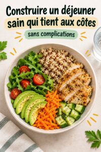 Un déjeuner sain avec des légumes frais, une protéine et des grains