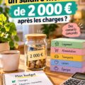 Femme souriante tenant des bilans financiers avec un ordinateur portable et une calculatrice.