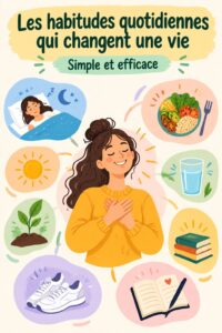Femme souriante consultant un carnet d'habitudes quotidien.