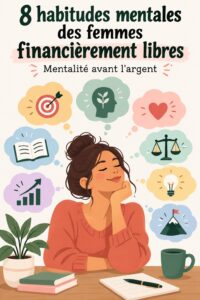 Image d'une femme souriante réfléchissant à ses finances, symbolisant la liberté financière.