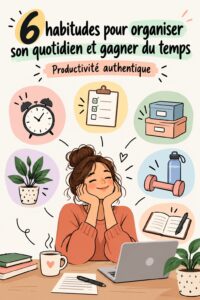 Femme souriante planifiant son quotidien avec des outils d'organisation