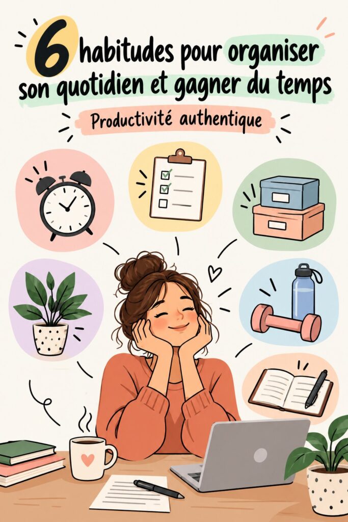 Femme souriante planifiant son quotidien avec des outils d'organisation