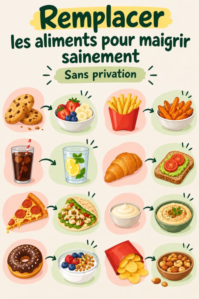 Assiette colorée avec des alternatives saines pour maigrir, représentant un repas équilibré