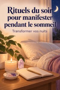 Femme méditant au coucher dans un cadre paisible, mettant en place une routine nocturne pour manifester ses rêves.